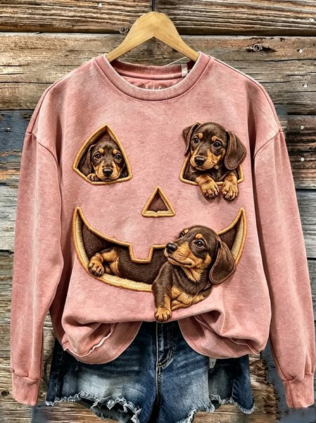 Casual Dog Crew Neck Long Sleeve Sweatshirt