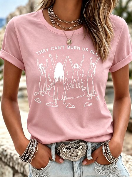 Casual Text Letters Crew Neck Short Sleeve T-shirt