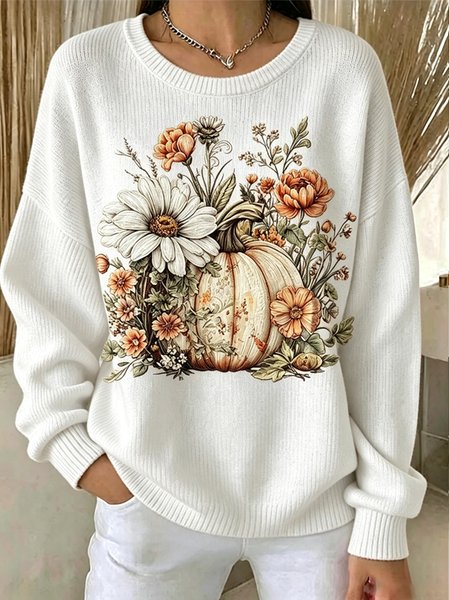 Casual Pumpkin Pattern Crew Neck Long Sleeve Sweatshirt