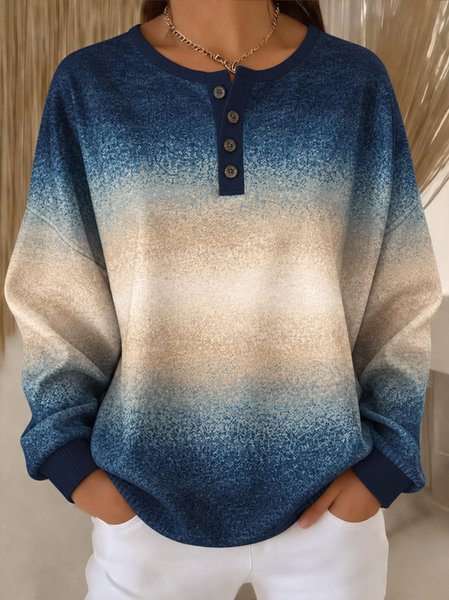 Casual Gradient Henley Collar Long Sleeve Sweatshirt