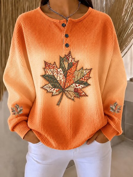 Casual Ombre Henley Collar Long Sleeve Sweatshirt