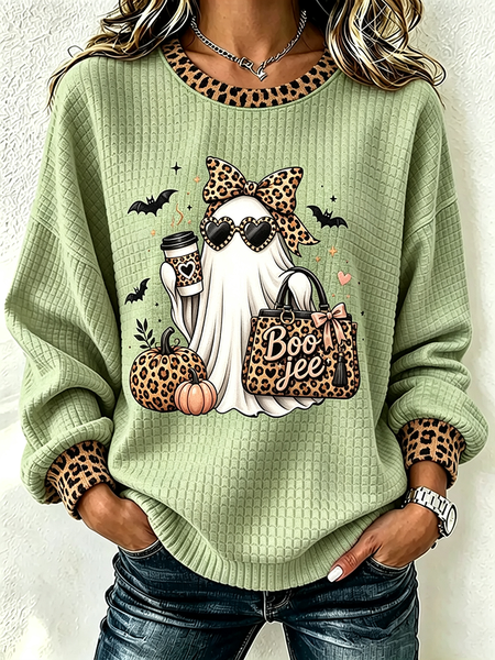 Casual Leopard Crew Neck Long Sleeve Sweatshirt