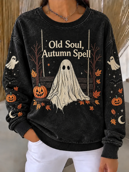 Casual Text Letters Crew Neck Long Sleeve Sweatshirt