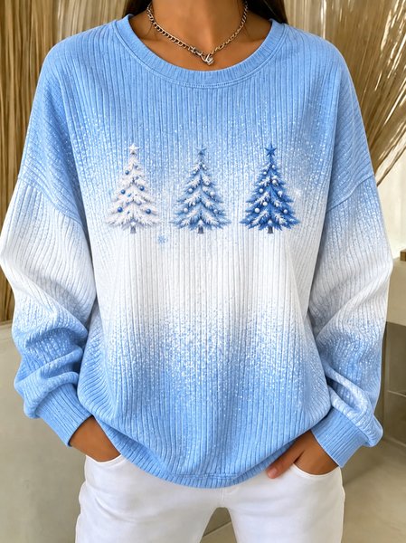 Casual Christmas Tree Crew Neck Long Sleeve Sweatshirt