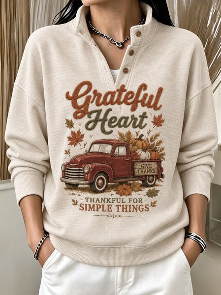 Vintage Text Letters Stand Collar Long Sleeve Sweatshirt