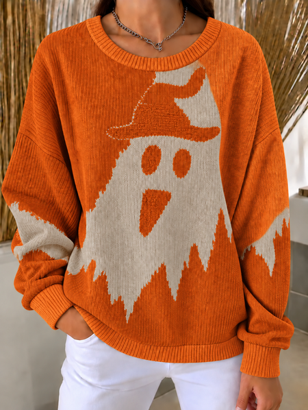 Casual Halloween Crew Neck Long Sleeve Sweatshirt
