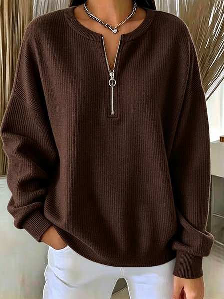 Casual Plain Crew Neck Long Sleeve Sweatshirt