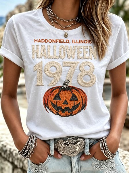 Casual Text Letters Crew Neck Short Sleeve T-shirt