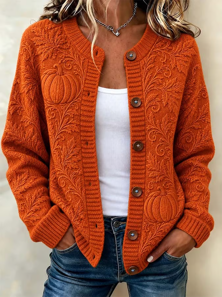 Women Maple Leaf Long Sleeve Comfy Vintage Printing Cardigan