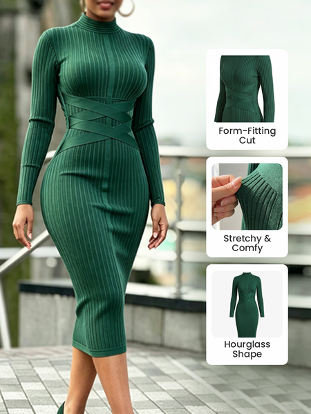 Elegant Animal Irregular Craftsmanship Stand Collar Midi Sweater Dress 1 Elegant Animal Irregular Craftsmanship Stand Collar Midi Sweater Dress
