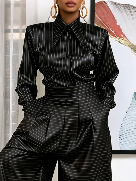 Plus Size Urban Striped Shoulder Pad Shirt Collar Shirt 1 Plus Size Urban Striped Shoulder Pad Shirt Collar Shirt