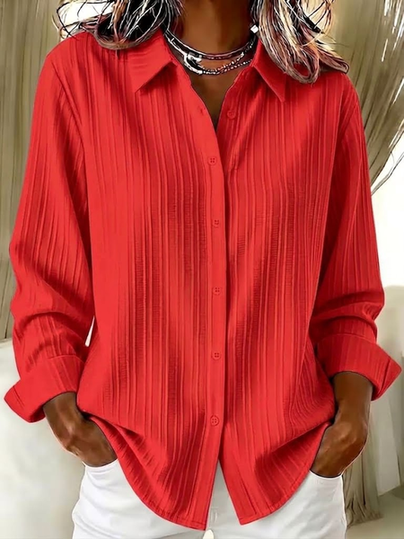 Women Striped Casual Shirt Shirt Collar Long Sleeve Buckle Top