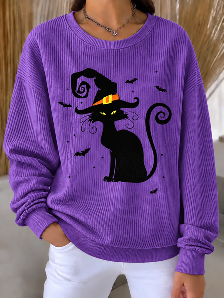 Casual Cat Crew Neck Long Sleeve Sweatshirt