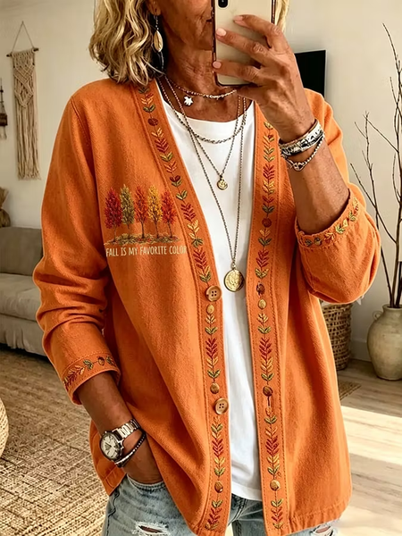 Women Spring/Fall Outerwear Casual Printing Maple Leaf Long Sleeve Jacket
