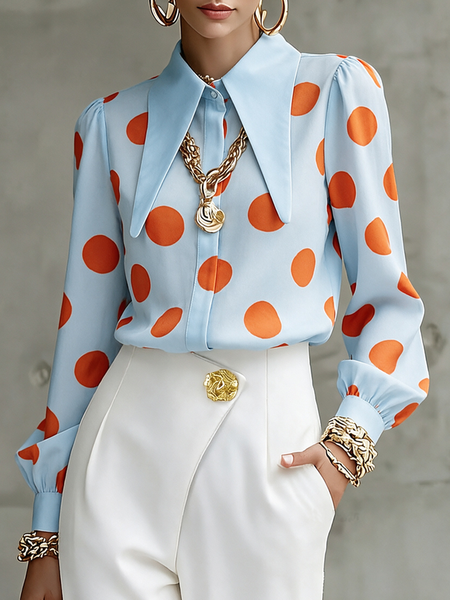 Plus Size Shirt Collar Urban Regular Sleeve Polka Dots Loose Shirt 1 Plus Size Shirt Collar Urban Regular Sleeve Polka Dots Loose Shirt