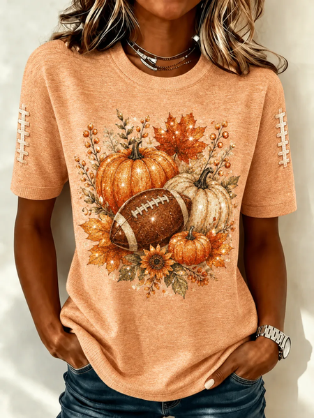 Casual Maple Leaf Crew Neck Short Sleeve T-shirt