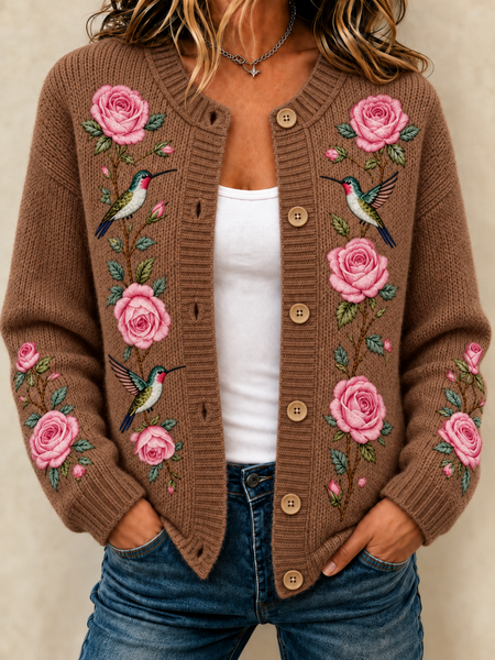 Women Floral Long Sleeve Comfy Casual Cardigan