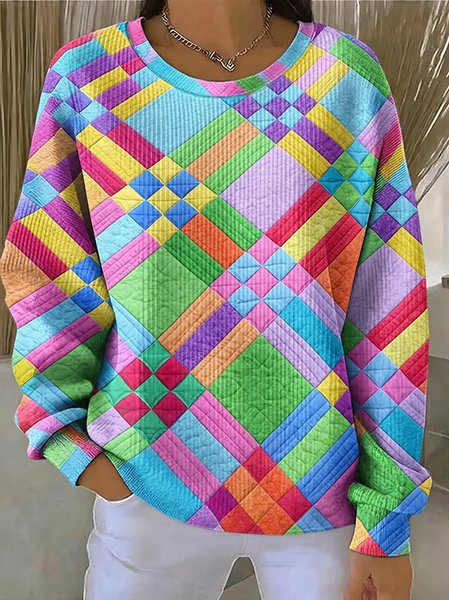 Casual Geometric Crew Neck Long Sleeve Sweatshirt