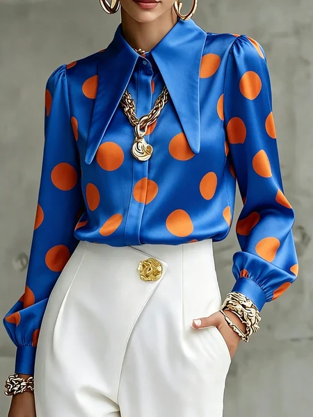 Urban Polka Dot Shirt Collar Loose Long Sleeve Shirt