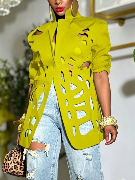 Urban Solid Cut-Out Hollow Longline Blazer Long Sleeve Jacket 1 Urban Solid Cut-Out Hollow Longline Blazer Long Sleeve Jacket