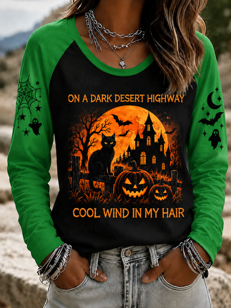 Casual Text Letters Crew Neck Long Sleeve T-shirt