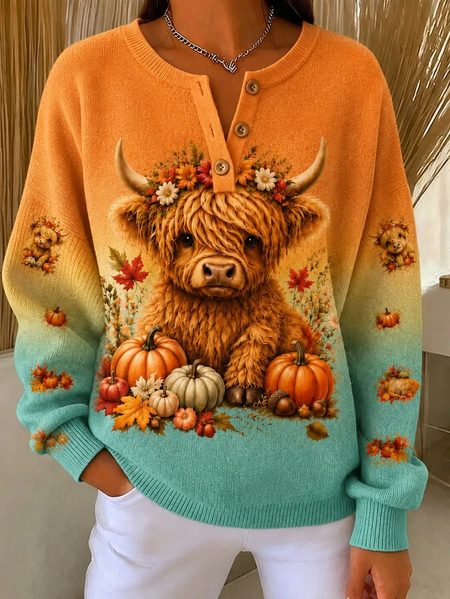 Casual Maple Leaf Crew Neck Long Sleeve Sweatshirt