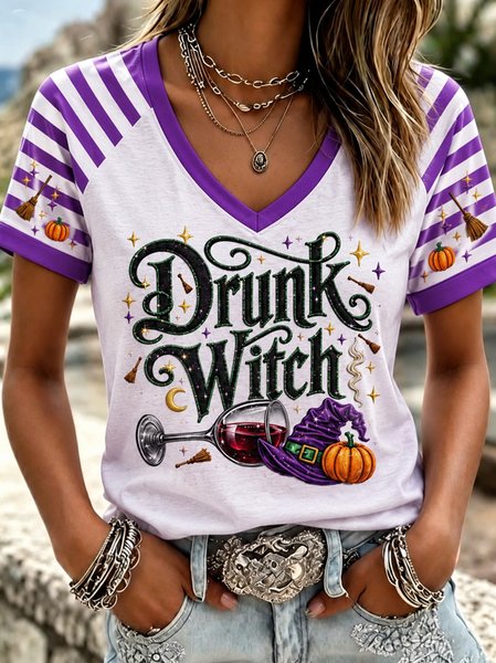 Casual Text Letters Crew Neck Short Sleeve T-shirt