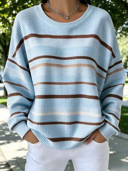Casual Striped Crew Neck Long Sleeve Sweatshirt