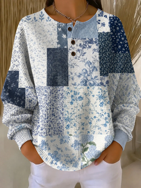 Casual Floral Crew Neck Long Sleeve Sweatshirt