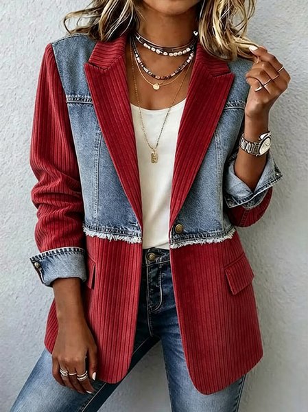Women Spring/Fall Outerwear Vintage Geometric Long Sleeve Lapel Collar Jacket