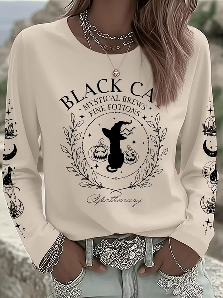 Casual Text Letters Crew Neck Long Sleeve T-shirt