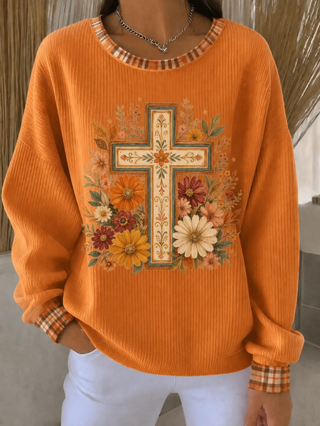 Casual Floral Crew Neck Long Sleeve Sweatshirt