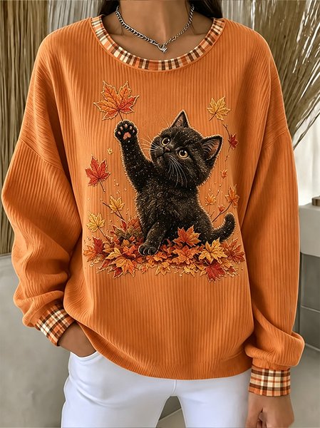 Casual Maple Leaf Crew Neck Long Sleeve Sweatshirt