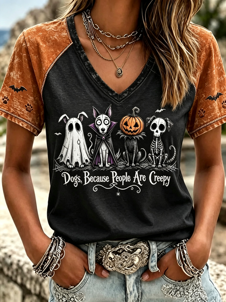 Casual Halloween Crew Neck Short Sleeve T-shirt