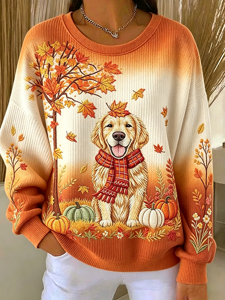 Casual Dog Crew Neck Long Sleeve Sweatshirt