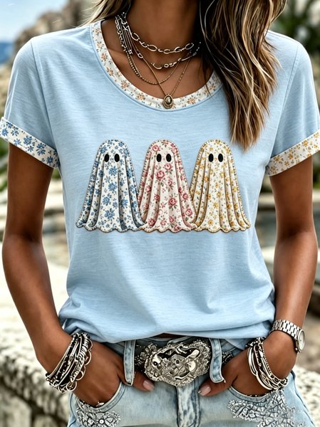 Casual Halloween Crew Neck Short Sleeve T-shirt