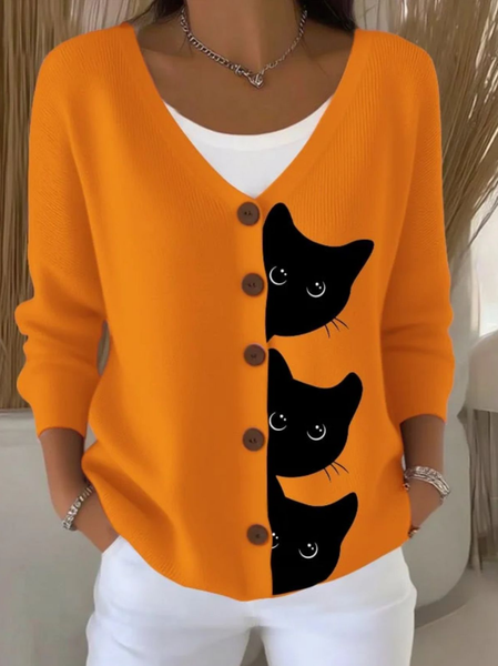 Women Cat Long Sleeve Comfy Casual Cardigan