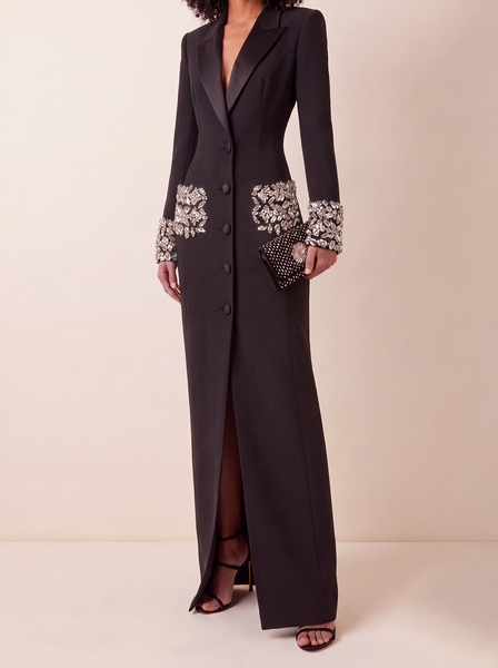 Urban Plain Hot Drilling Lapel Collar Maxi Dress 1 Urban Plain Hot Drilling Lapel Collar Maxi Dress
