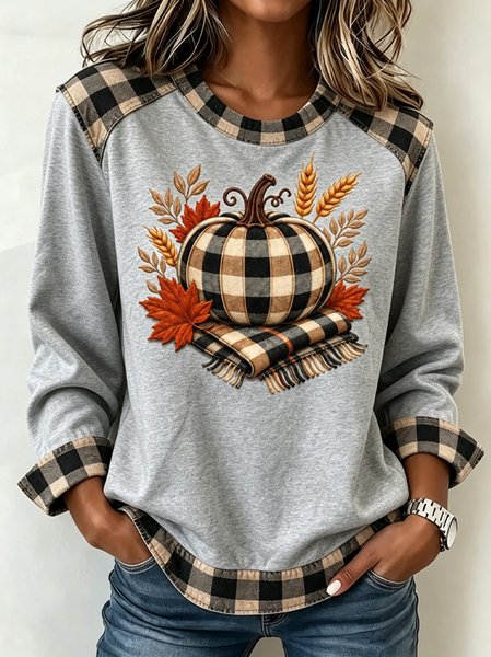 Vintage Plaid Crew Neck Long Sleeve Sweatshirt