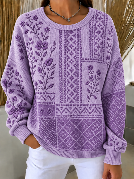 Casual Geometric Crew Neck Long Sleeve Sweatshirt
