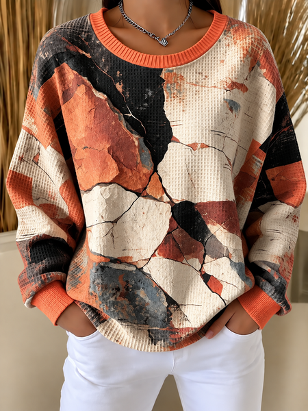 Casual Geometric Crew Neck Long Sleeve Sweatshirt