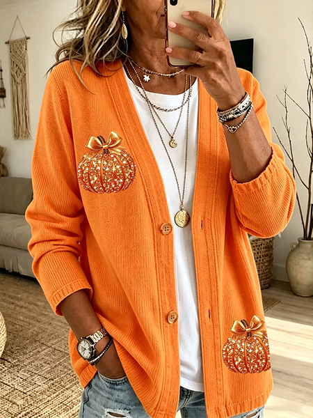 Women Spring/Fall Outerwear Casual Printing Halloween (pumpkin) Long Sleeve Jacket