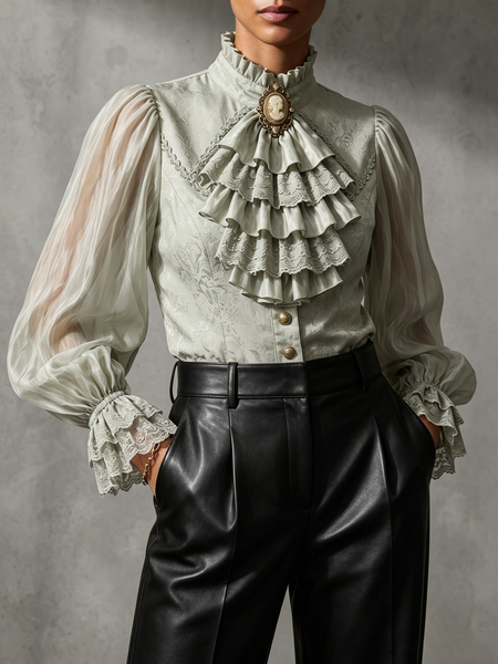 Elegant Plain Split Joint Mock Neck Shirt