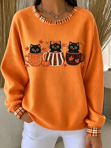 Casual Plaid Crew Neck Long Sleeve Sweatshirt