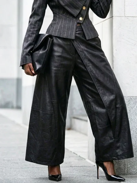 Urban Plain Irregular Craftsmanship Faux Leather Pants 1 Urban Plain Irregular Craftsmanship Faux Leather Pants