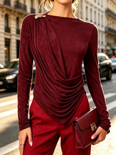 Urban Plain Ruched Boat Neck Blouse 1 Urban Plain Ruched Boat Neck Blouse