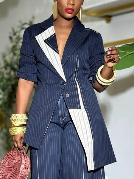 Urban Printing Striped Asymmetric Lapel Collar Blazer 1 Urban Printing Striped Asymmetric Lapel Collar Blazer