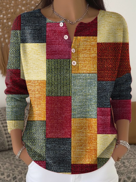 Vintage Abstract Henley Collar Long Sleeve Sweatshirt