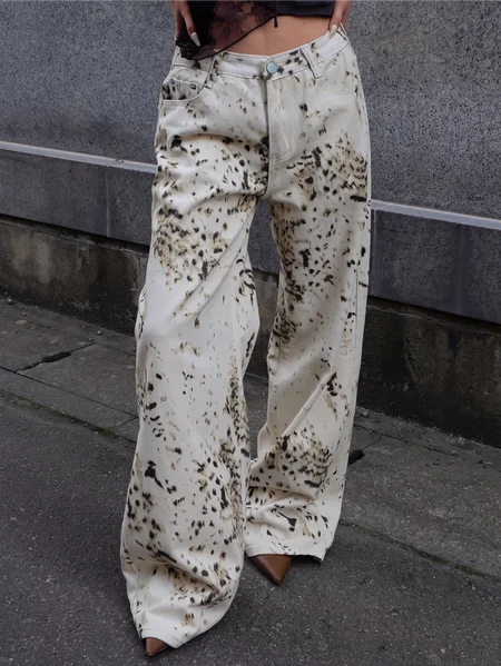 Printing Loose Casual Animal Print Jeans