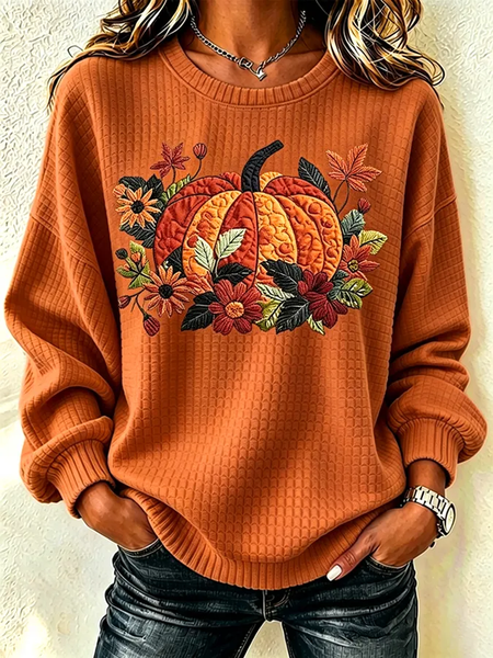 Casual Floral Crew Neck Long Sleeve Sweatshirt